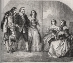 Le marquis de Montespan, Louis Henri de Pardaillan de Gondrin (1640-1691) (à gauche) venu proposer le mariage de Françoise Athénaïs de Rochechouart Mortemart (alors marquise de Montespan ou Madame de Montespan)