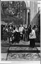 La Mère Supérieure est exorcisée par Barré, illustration pour les possédés de Loudun dans Les Mystères de la Science par Louis Figuier, 1886