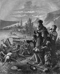 Les marins de Munden détruisent le "bateau à vapeur" de Denis Papin (1647-1712), physicien et inventeur français.