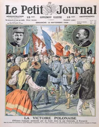 La victoire polonaise, officiers français acclamés par la foule dans la rue centrale de Varsovie, illustration de couverture du Petit Journal, 12 septembre 1920