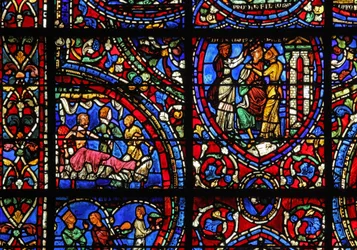 Fenêtre du Fils Prodigue : visité au lit ; des femmes le fêtent