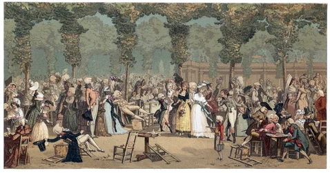 La Promenade Publique au Palais Royal à Paris par Philibert-Louis Debucourt (1755-1832)