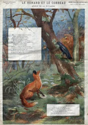Le Corbeau et le Renard. Fables de Jean de La Fontaine (1621-95). Illustration de la fin du XIXe siècle.