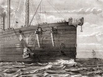 Le S.S. Great Eastern lançant une bouée en mer pour marquer l