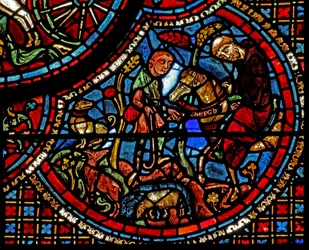 Saint Lubin : son éducation - un moine lui donne une ceinture avec un alphabet inscrit