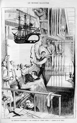 Le Théâtre illustré : dans les coulisses du "Chat noir". Gravure dans "Le Monde Illustré", 1888.