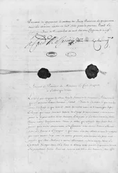 Le Traité des Pyrénées, signé par le cardinal Jules Mazarin (1602-61) et Don Luis Mendez de Haro (1598-1661) le 7 novembre 1659