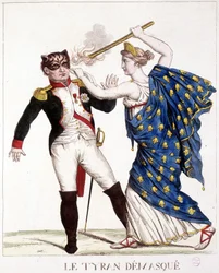 Le tyran démasqué - dans "Napoléon 1er, caricatures, collection factice", c. 1814.