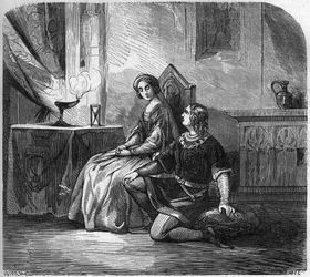 La reine Blanche de Castille (1188-1252) et le poète et roi de Navarre Thibault IV de Champagne (1201-1253) (également connu sous le nom de Thibault Ier de Navarre). Gravure dans « L