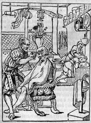 Le salon de coiffure au XVIe siècle, le coiffeur s