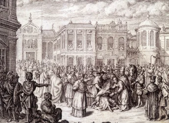 La naissance de la Papesse Jeanne - dans « Histoire de la Papesse Jeanne » par M. de Spanheim, La Haye