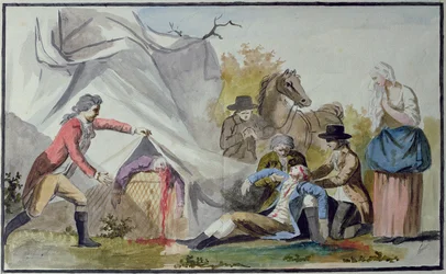 La mort de François Pilâtre de Rozier (1754-85) près de Boulogne le 15 juin 1785 après avoir tenté de traverser la Manche en montgolfière