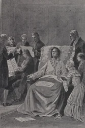 Wolfgang Amadeus Mozart mourant écoutant ses amis interpréter sa cantate En louange de l