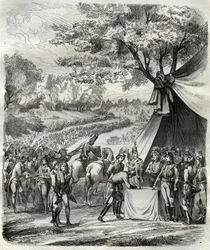 La fin de la guerre de Vendée - Hoche signe un traité avec les Bretons - Révolution française - La pacification de la Vendée - Accords de La Mabilais, 20 avril 1795 - signés entre le général Hoche et les chefs chouans - Signature du traité de La Mabilais