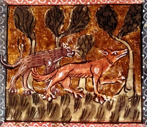 Le renard et le loup, enluminure du manuscrit intitulé Roman de Renart, vers le XIIIe siècle