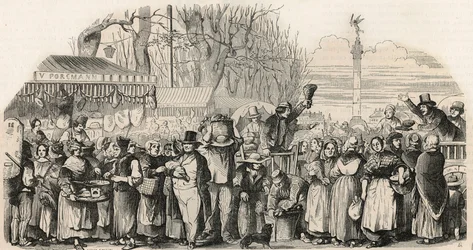 La foire au jambon sur le boulevard Bourdon à Paris - Gravure dans « Tableau-de-Paris » par Edmond Texier 1852