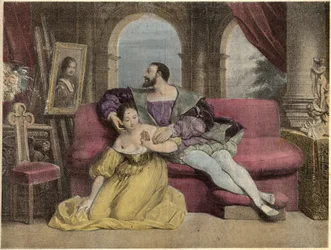 Le roi de France François Ier (1494-1547) et la belle ferronnerie. Lithographie de Daveria de 1838 dans "Rires et Galanterie". Collection hebdomadaire d
