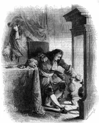 Le dramaturge Jean Galbert de Cammistron (1656-1723) correspondance avec le duc Louis Joseph de Vendôme (1654-1712). Gravure de 1856.