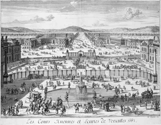 Les écuries et les portes de Versailles vues du Palais, 1683