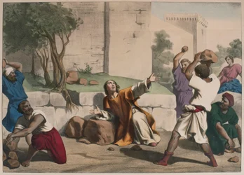 La lapidation de Saint Étienne, illustration du catéchisme L