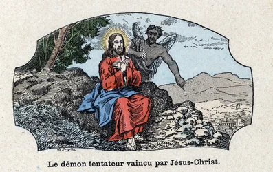 Le démon tentateur vaincu par Jésus-Christ. Jésus-Christ, conduit dans le désert par l