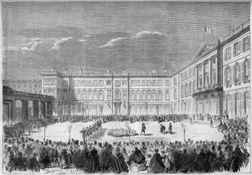 La curée aux flambeaux dans la cour du palais de Compiègne, Oise (60)