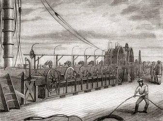 Le dispositif de déroulement du câble télégraphique transatlantique à bord du S.S. Great Eastern