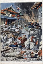 Les troubles en Corée, la garde japonaise aux prises avec les émeutiers à Séoul, mécontents de l