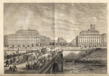 Les deux nouveaux théâtres de la Place du Châtelet à Paris en 1862 - Gravure de « Le Monde Illustré » 1862