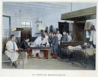 La visite du médecin major - dans Album militaire - infanterie : service interne