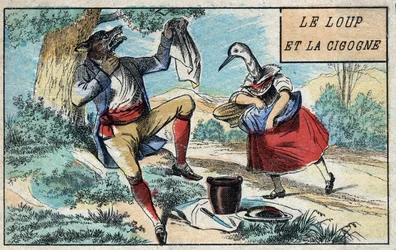 Le loup et la cigogne. Fables de Jean de La Fontaine (1621-95). Imagerie d