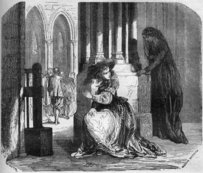 La jeune Madeleine de la Palude (Madeleine de Demandols) au XVIIe siècle possédée par un démon, réussit à attirer les religieux par la seule beauté de ses yeux. Elle fut enfermée dans le couvent des Ursulines. Gravure dans « Histoire de la prostitution et 