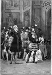 Représentation théâtrale : « Hernani » de Victor Hugo (1802-1885), acte III scène 6. Paris, Comédie-Française