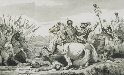 Théodoric est tué lors de la bataille contre Attila, près de Châlons, de 
