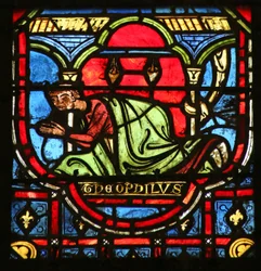 Théophile se prosterne devant une statue de la Vierge