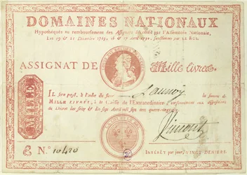 Billet de mille livres avec une image de Louis XVI (1754-93) 1790