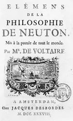 Page de titre des Éléments de la Philosophie de Newton par François Marie Arouet Voltaire (1694-1778) Amsterdam, publié en 1738