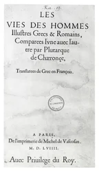 Page de titre des Vies des hommes illustres de Plutarque, imprimé par Michel de Vascosan