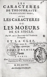 Page de titre de Les Caractères de Théophraste traduit par Jean de la Bruyère, 1697