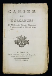 Page de titre du Livre des plaintes des députés, marchands et armateurs de Marseille, 1789