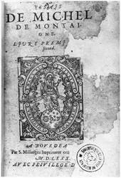 Page de titre de la première édition des Essais de Michel de Montaigne, 1580