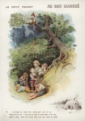 Le Petit Poucet, assis dans un arbre
