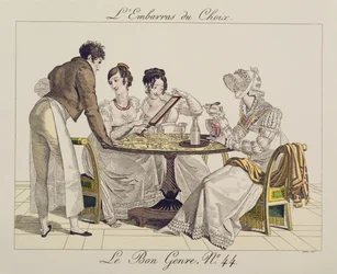 Trop de choix, planche 44 de Le Bon Genre, 1827