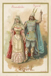 Carte commerciale représentant Brunehilde et Sigurd