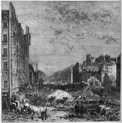 Transformation de Paris sous le Second Empire : Travaux des boulevards Haussmann. Ouverture de la nouvelle section entre la rue Hautefeuille et la rue de l