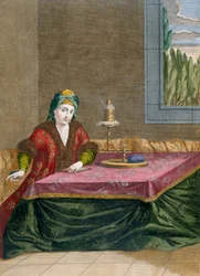 Femme turque filant du fil, vers 1708