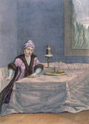 Femme turque filant du fil, vers 1708