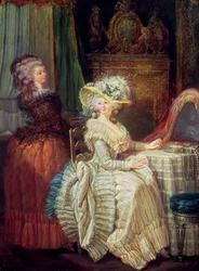 Deux femmes à une coiffeuse