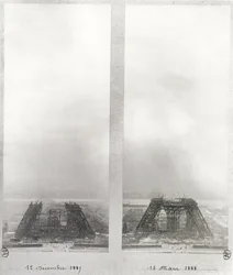 Deux vues de la construction de la Tour Eiffel, Paris, 12 décembre 1887 et 15 mars 1888