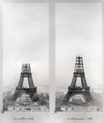 Deux vues de la construction de la Tour Eiffel, Paris, 14 octobre et 14 novembre 1888